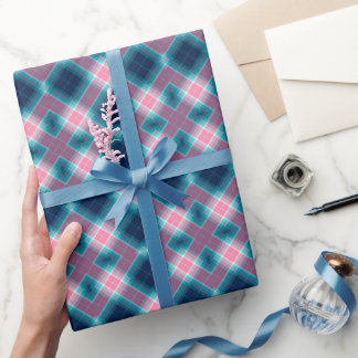 Dark Blue Pink tartan Plaid Gingham Pattern Wrapping Paper