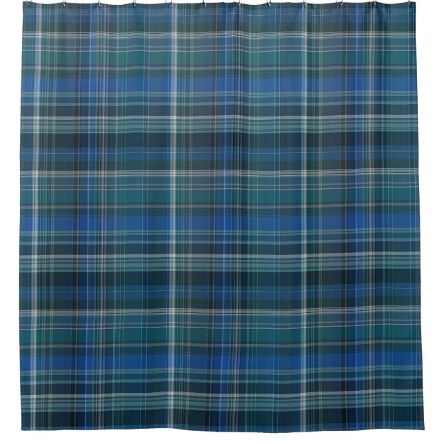 Dark Blue Plaid Pattern Shower Curtain (Front)