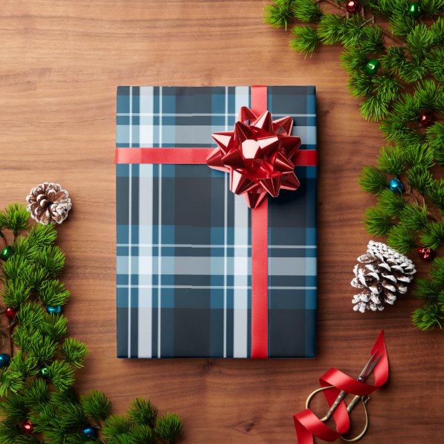Dark Blue Plaid Wrapping Paper (Holiday Gift)