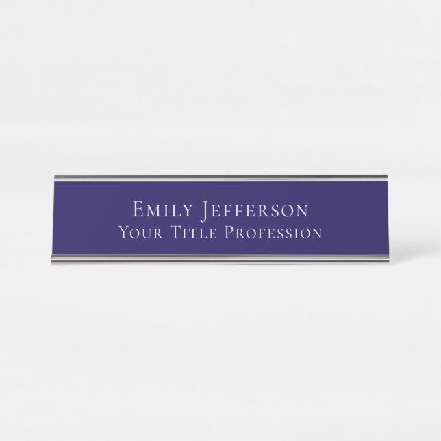 Dark Blue Plain Elegant Professional Modern Desk Name Plate (Front)