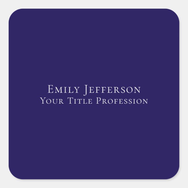 Dark Blue Plain Elegant Professional Modern Square Sticker (Front)