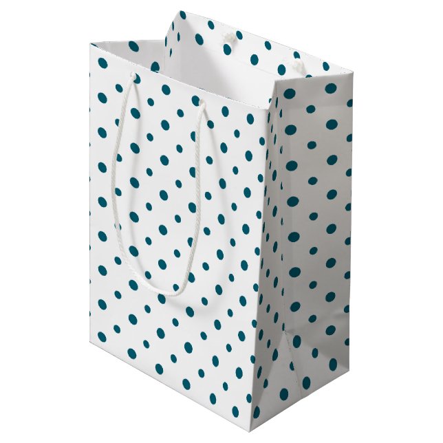 Dark Blue Polka Dots on White Custom Gift Bag (Front Angled)