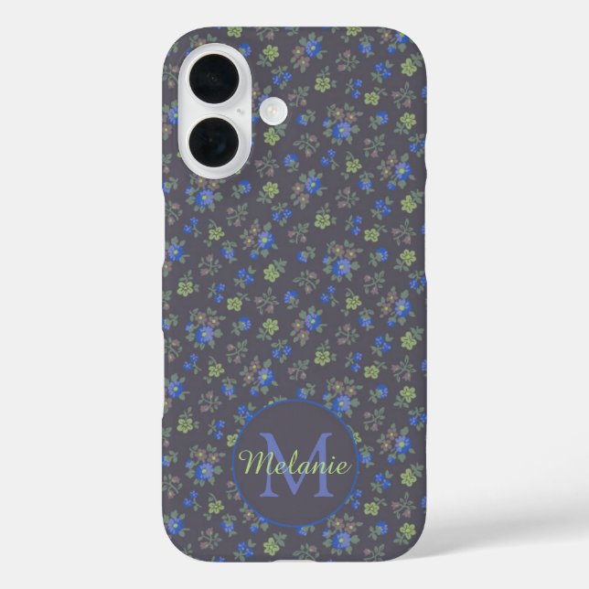 Dark Blue Pretty Floral Pattern Personalised Case-Mate iPhone Case (Back)