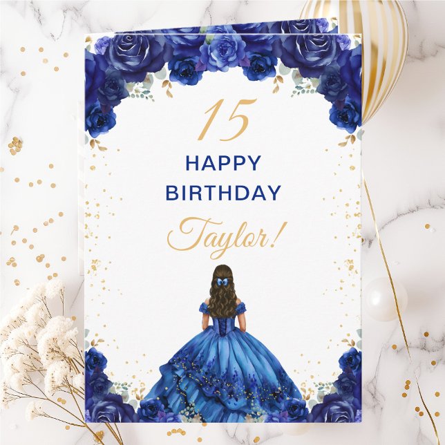 Dark Blue Princess Floral Happy Birthday Card (Creator Uploaded)