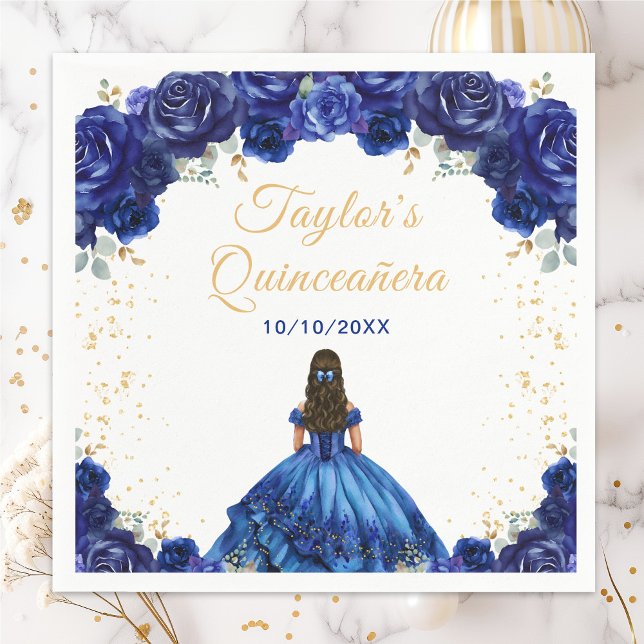 Dark Blue Princess Floral Quinceañera Napkin (Creator Uploaded)