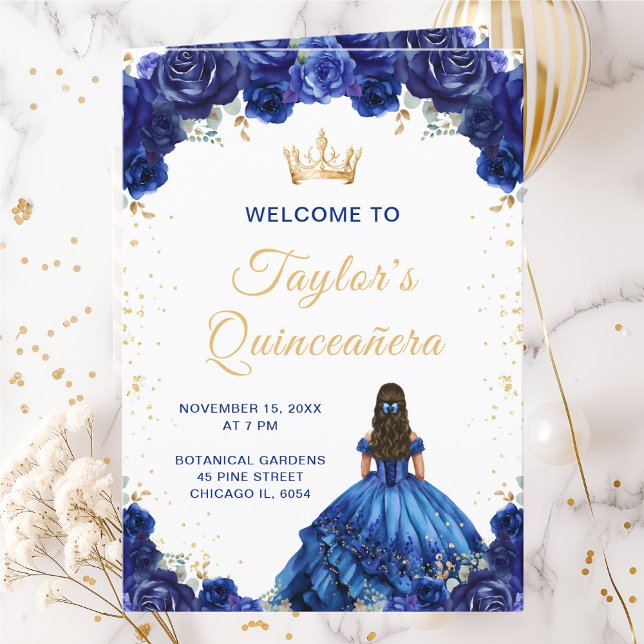 Dark Blue Princess Floral Quinceañera Program Programme (Creator Uploaded)