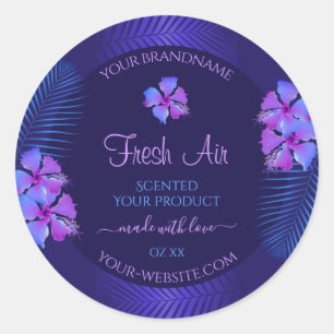 Dark Blue Product Labels Exotic Purple Flowers