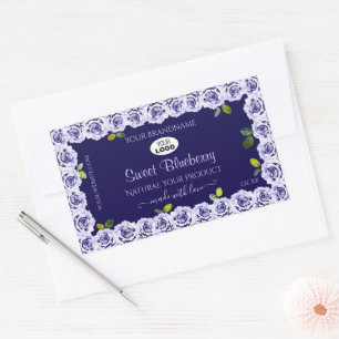 Dark Blue Product Packaging Labels Rose Frame Logo