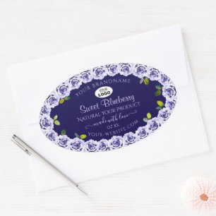 Dark Blue Product Packaging Labels Rose Frame Logo