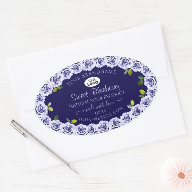 Dark Blue Product Packaging Labels Rose Frame Logo (Envelope)