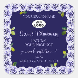 Dark Blue Product Packaging Labels Rose Frame Logo