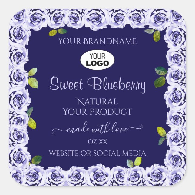 Dark Blue Product Packaging Labels Rose Frame Logo (Front)