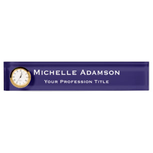Dark Blue Professional Plain Modern Nameplate
