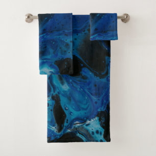 Dark blue psychedelic liquid bath towel set