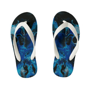 Dark blue psychedelic liquid kid's jandals