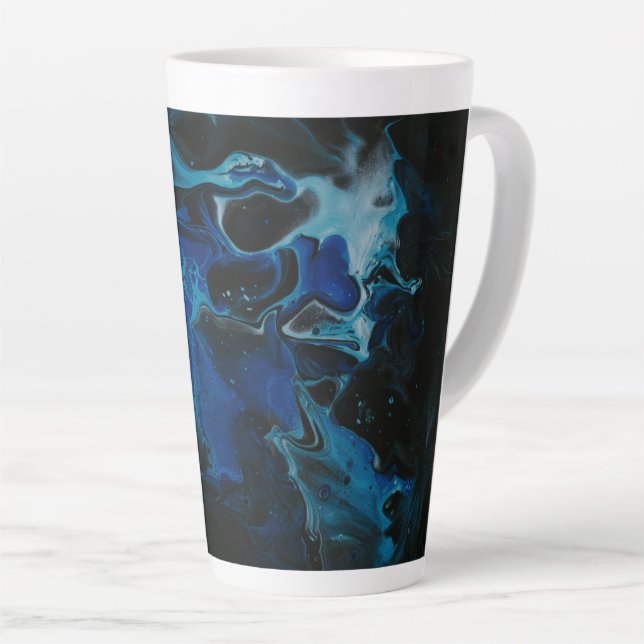 Dark blue psychedelic liquid latte mug (Right Angle)