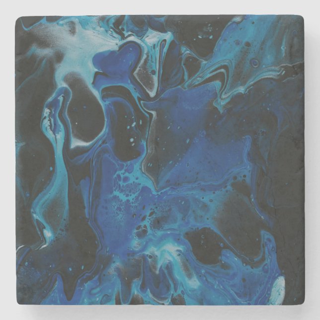 Dark blue psychedelic liquid stone coaster (Front)