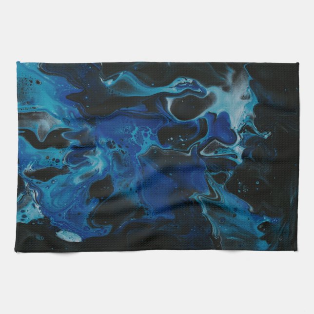 Dark blue psychedelic liquid tea towel (Horizontal)