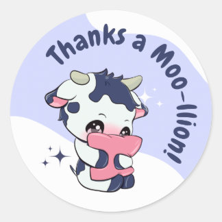 Dark Blue Purple Cow White Cloud Thank you Classic Round Sticker