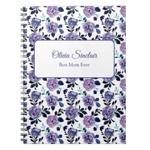 Dark Blue & Purple Floral Mother's Day Personalize Notebook