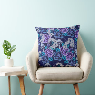 DARK BLUE & PURPLE HALLOWEEN INSPIRED FLOWERS CUSHION