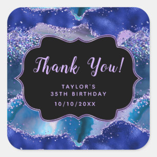 Dark Blue Purple Ocean Agate Birthday Thank You Square Sticker