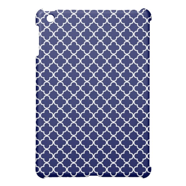 Dark Blue Quatrefoil Clover Pattern iPad Mini Case (Back)