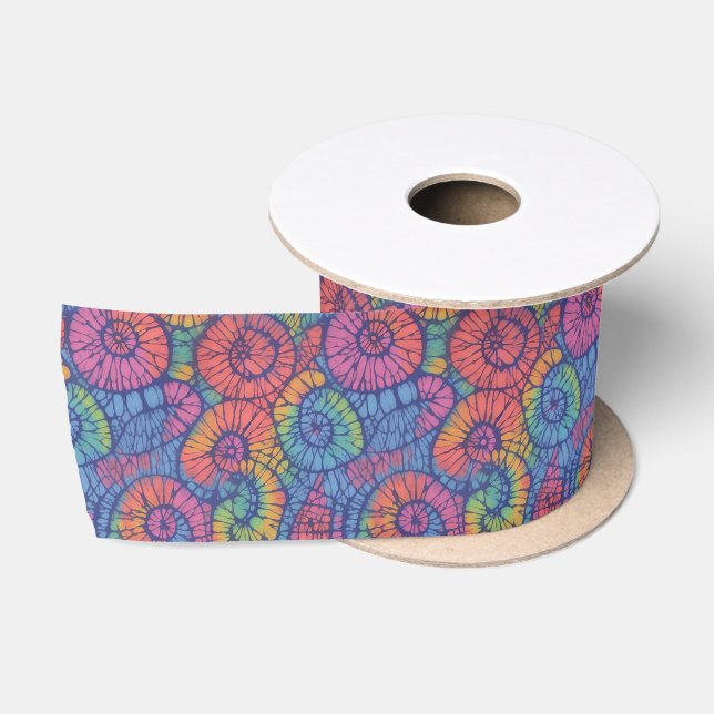Dark Blue Rainbow Colorful Tie Dye Pattern Satin Ribbon (Spool)