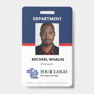 Dark Blue & red Add Your Logo & Photo ID Badge