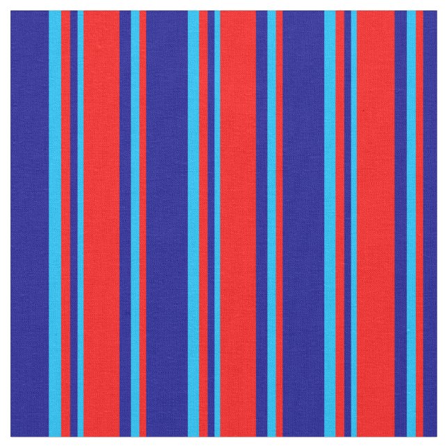Dark Blue, Red, and Deep Sky Blue Coloured Stripes Fabric (Close Up)