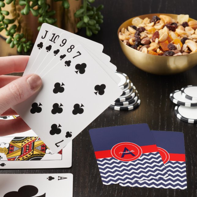 Dark Blue Red Chevron Playing Cards (In Situ)