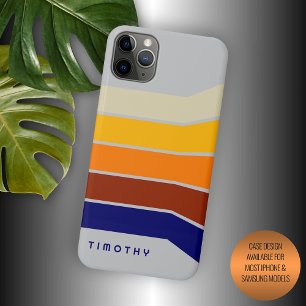 Dark Blue Red Orange White Stripes Pattern On Grey iPhone 16 Pro Max Case