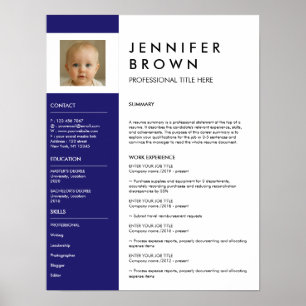 Dark Blue resume cv photography digital download Poster