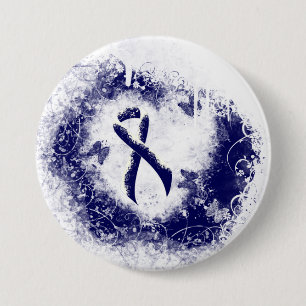 Dark Blue Ribbon Grunge Heart 7.5 Cm Round Badge