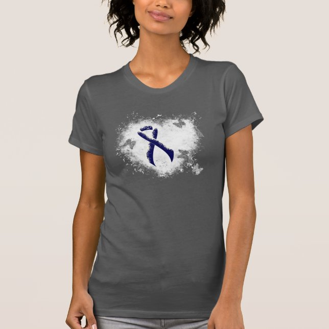 Dark Blue Ribbon Grunge Heart T-Shirt (Front)