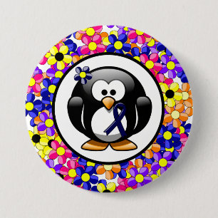 Dark Blue Ribbon Penguin 7.5 Cm Round Badge