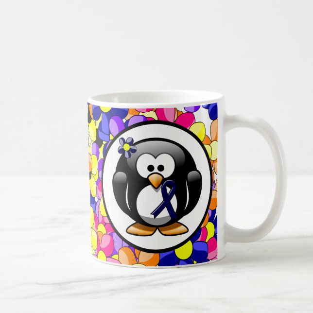 Dark Blue Ribbon Penguin Coffee Mug (Right)
