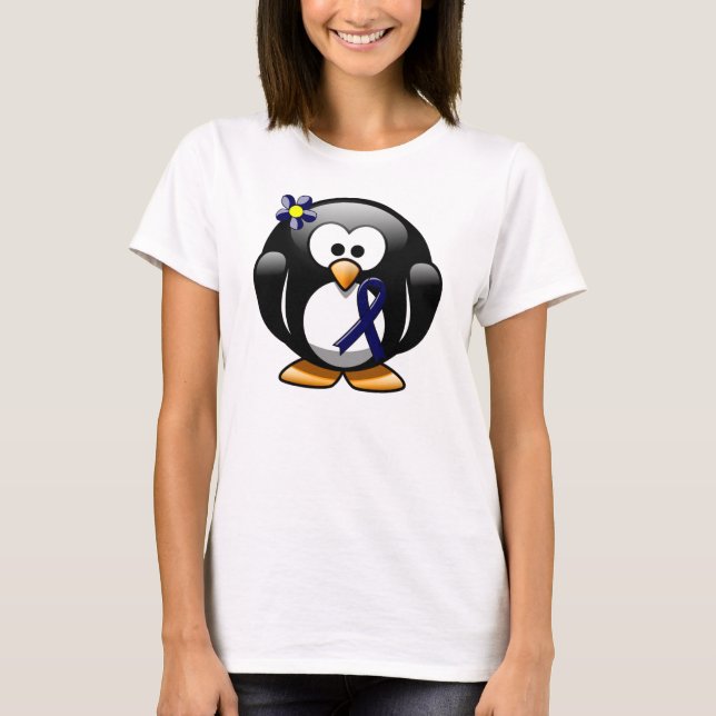 Dark Blue Ribbon Penguin T-Shirt (Front)