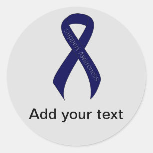 Dark Blue Ribbon Support Awareness Classic Round Sticker