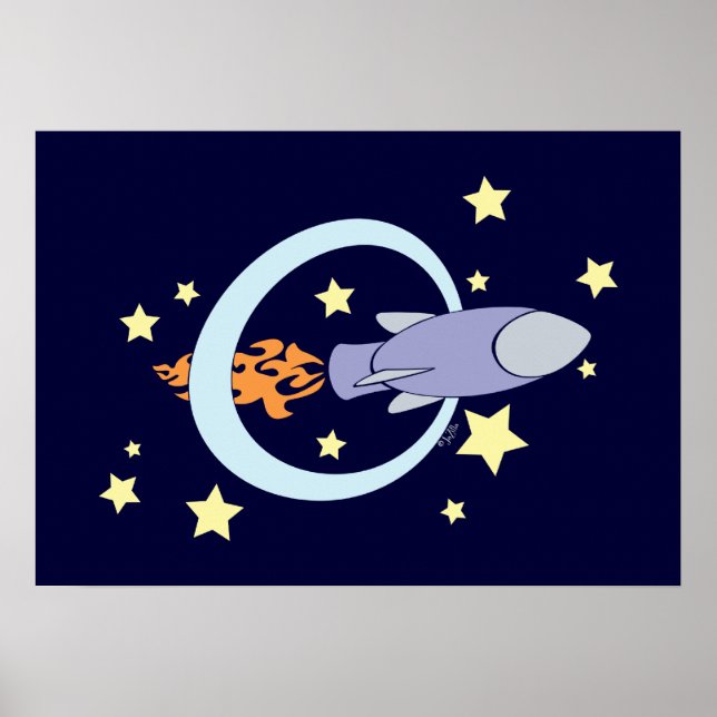 Dark Blue Rocket Kids Retro Space Poster (Front)