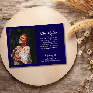 Dark Blue Romantic Customize Photo Funeral Thank Thank You Card