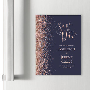 Dark Blue Rose Gold Glitter Save the Date