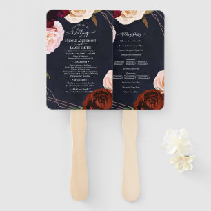 Dark Blue & Rose Gold Modern Rustic Floral Wedding Hand Fan