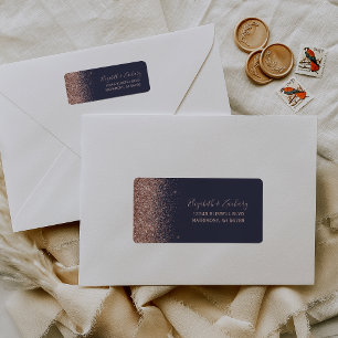 Dark Blue Rose Gold Wedding Return Address