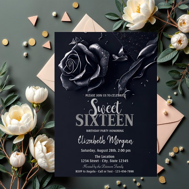 Dark Blue Rose Gothic Sweet 16 Invitation (Creator Uploaded)