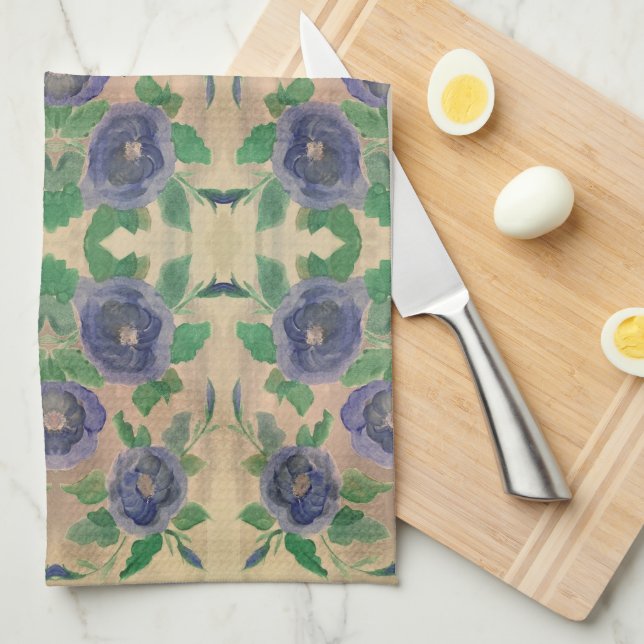 Dark Blue Rose Tea Towel (Quarter Fold)
