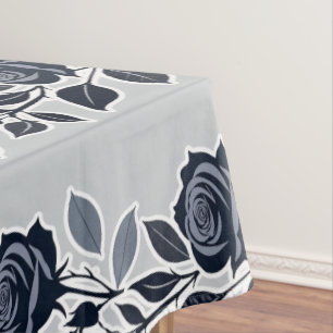 Dark Blue Roses With Silvery Leaves Tablecloth
