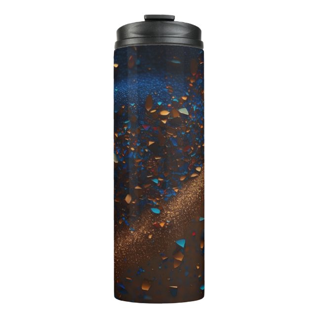 Dark Blue Sandy Brown Glitter Thermal Tumbler 12oz (Front)