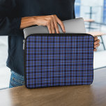 Dark Blue Scottish Tartan Laptop Sleeve<br><div class="desc">Modern plaid pattern laptop sleeve in dark blue with black and white accents.</div>