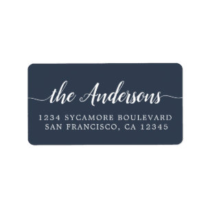 Dark Blue Script Family Return Address Label